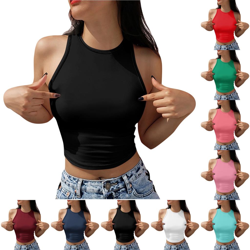Tank Top For Women Casual Summer Sleeveless Tops Fashion Round Neck Solid Color T Shirt Tanks Tops