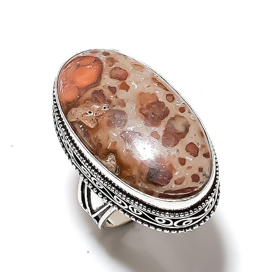 Leopard Skin Jasper Gemstone Handmade 925 Sterling Silver Gift Ring Size 7 C5l50