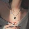 Double Layered Black Heart Necklace with Simple Letter Pendant: Hip Hop Style for Women, Elegant and Versatile Accessory