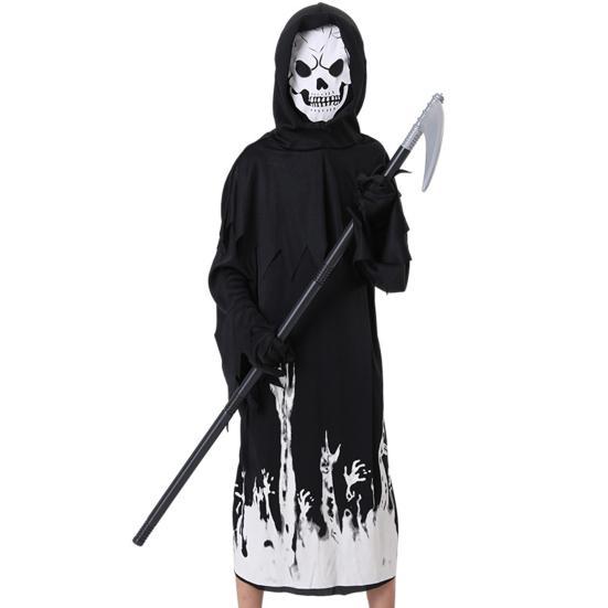 Halloween Grim Reaper Costume for Kids Glow-in-the-Dark Cosplay Outfit with Scythe for Halloween Parties Dress-Up