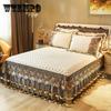Nordic Bedding Bedspread Luxury Bed Cover Lace Embroidery Crystal Velvet King Ruffle Wrap Easy Fit Thicken Quilted Bed Skirt