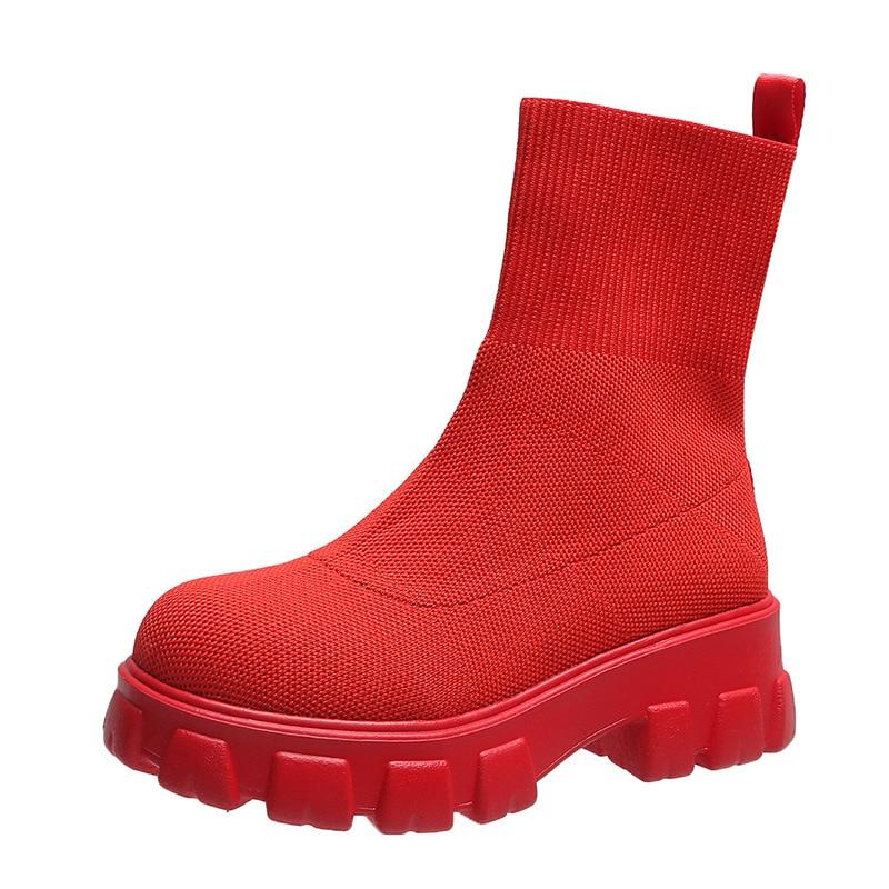 2023 Casual Stretch Fabric Platform Boots Fashion Slip-On Women Ankle Boots Knitted Sock Platform Shoes Sports Short Boots Plus Sizes 43