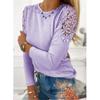 FASHION Women Fashion Pure Color Slim Lace Hollow Long Sleeve T-Shirt Soft and Comfortable Thin Loose Casual Tops