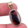 Natural Mahogany Obsidian Gemstone 925 Solid Silver Two Tone Pendant 1.25'' Z8M04