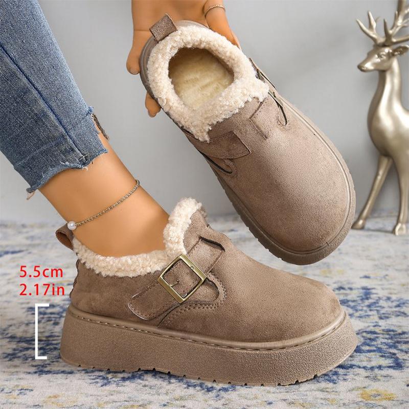 Fashion Winter Soft Faux Suede Furry Snow Boots Woman Adjustable Buckle Ankle Boots Women Solid Color Platform Warm Booties Mujer
