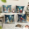 Polyester Printed Pillow Cover Christmas Holiday Style Festive Winter Snowman Home Cushion Cover