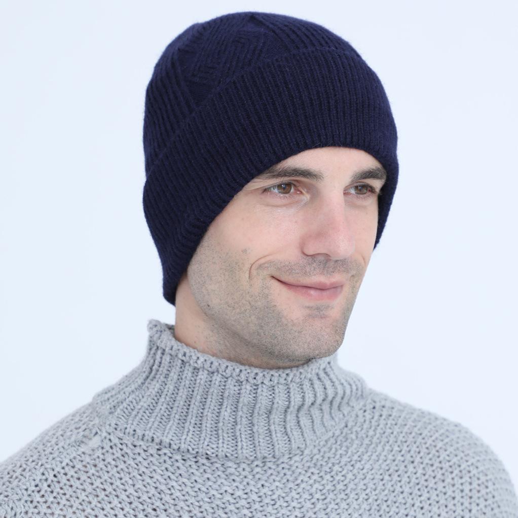 New Autumn and Winter Men's Cable Knitted Woolen Hat with Velvet and Thickened Knitted Warm Cycling Ear Protection and Cold Proof Pullover Hat