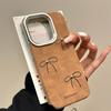 Retro Leather Brown Bow Suitable for Apple 16promax Mobile Phone Case IPhone 14 Anti Fall 13 11 12
