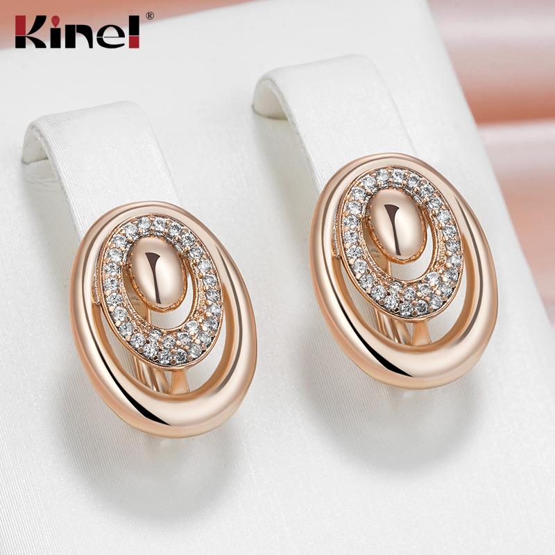Kinel White Zircon Round Pocket Earrings For Women Rose Gold Color Vintage Earrings Fine Jewelry