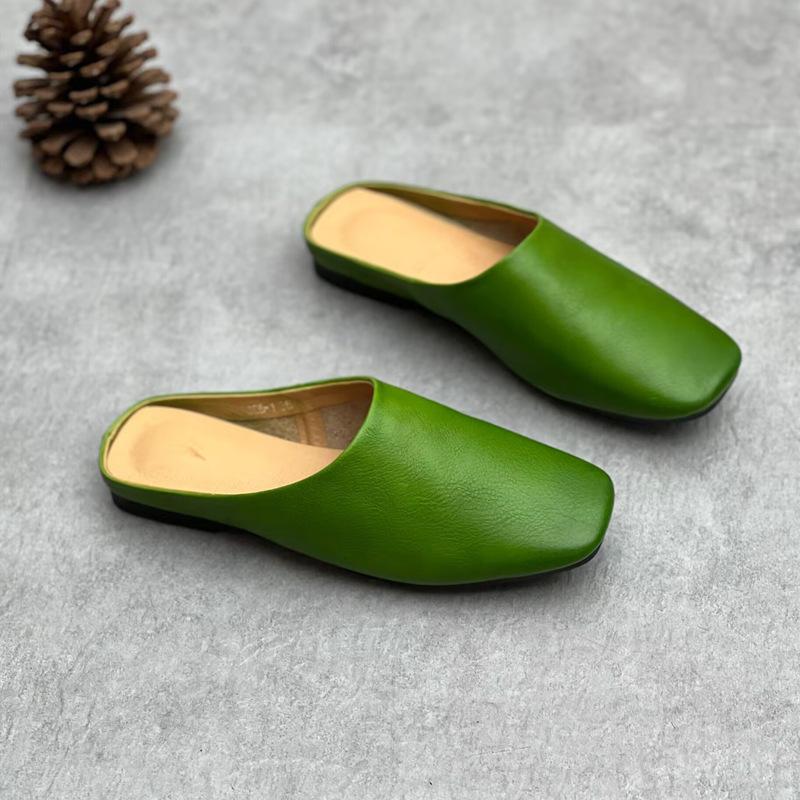 Fashion GKTINOO 2025 Summer New Genuine Leather Soft Sole Flat Slippers Retro Solid Color Versatile Women's Shoes Outside Slides