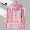 Women Jacket Stand Collar Detachable Hood Long Sleeve Casual Coat with Pockets Maple Leaves Print Zipper Placket Outwear