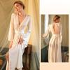 Autumn and Winter New Women's Long-sleeved Backless Sexy Robe Women's Satin Home Wear Long Bathrobe Pajamas