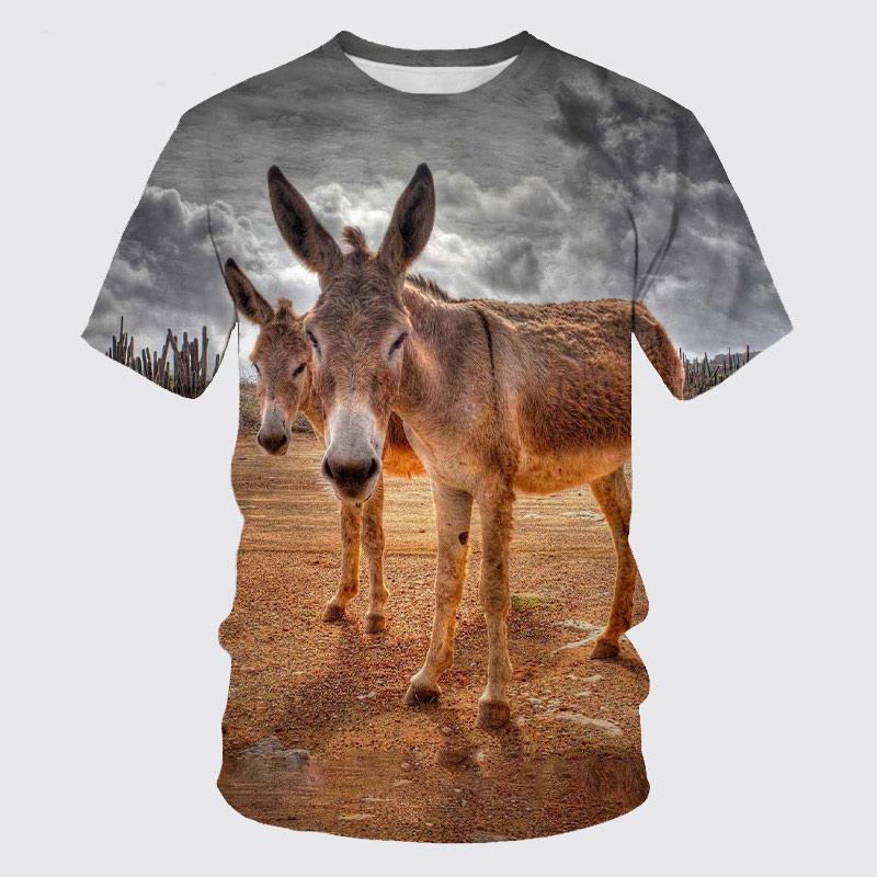 Summer 3D Animal Donkey Graphic T Shirts Men Fashion Casual Personality Printed Hip Hop Street Style Round Neck Short Sleeve