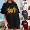 Women's Vintage Sun And Moon Printed Pattern Casual Short Sleeve Tops Blouse