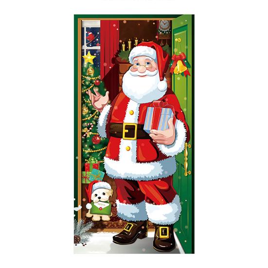 Christmas Door Cover Merry Christmas Backdrop Banner Outdoor Front Porch Door Sign for Holiday Door Wall Home Decor Photo Backgrounds