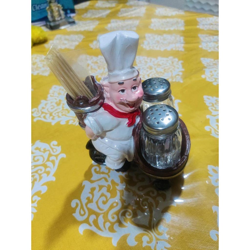 Salt and Pepper Container, Dining Table Decorative Items, Salt Pepper Set for Dining Table , French Chef Kitchen Decor - Set of 2