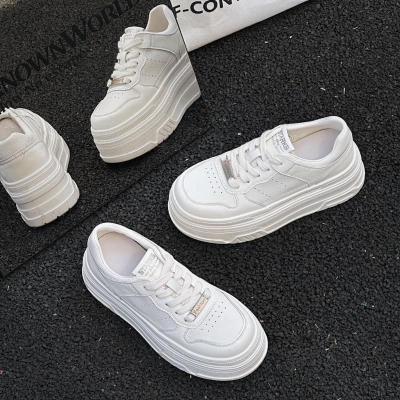 Leather Heightened Thick-soled White Shoes Women's New Summer Mesh Breathable and Comfortable Versatile Ultra-light Soft Baseplate Shoes