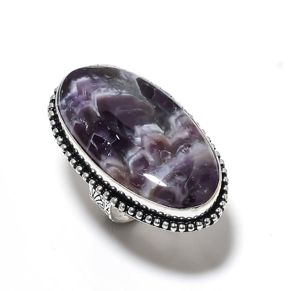 Natural Chevron Amethyst Gemstone 925 Sterling Silver Gift Ring Size 8 V8p05
