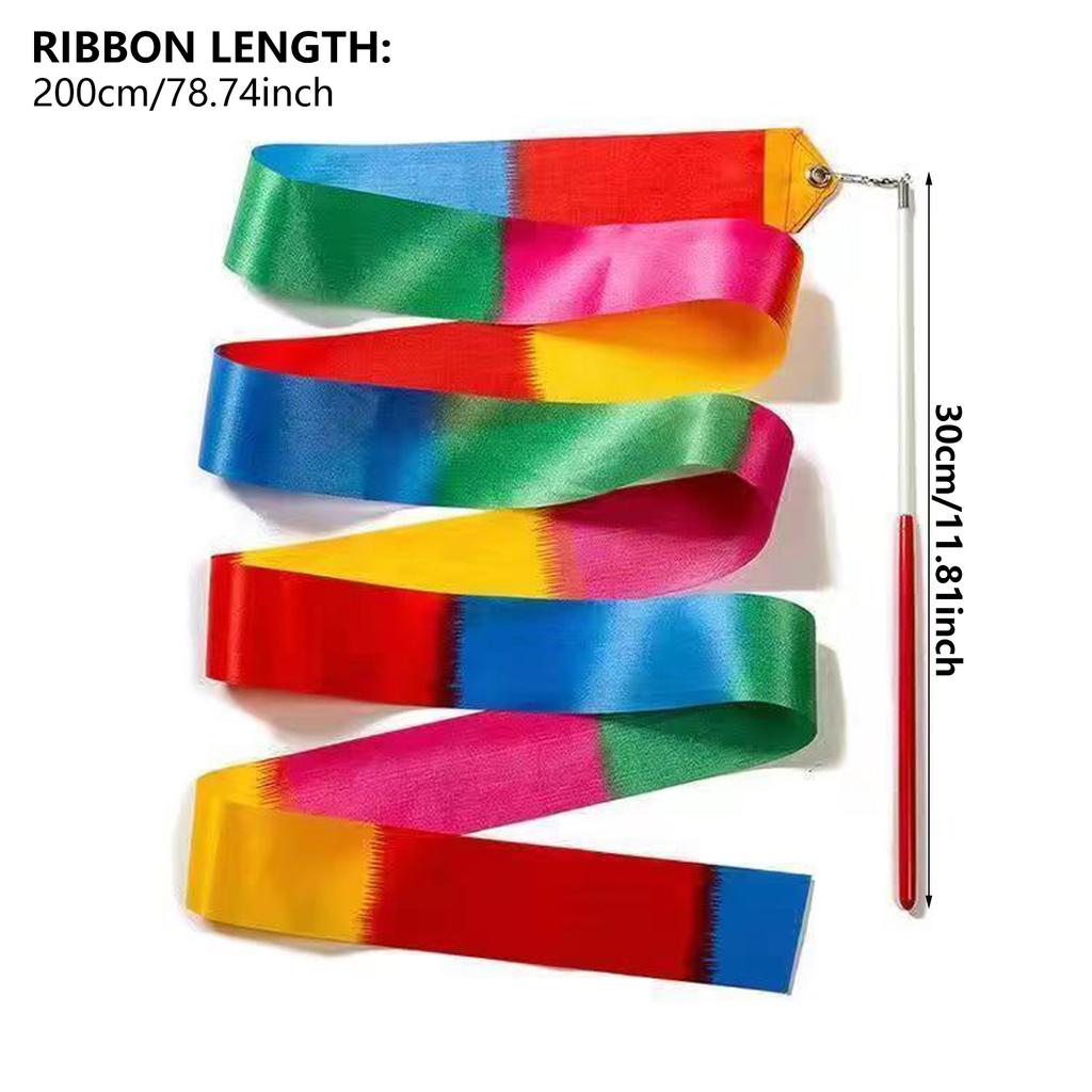2Meters Colorful Gym Ribbon with Twirling Rod Ribbon Wand for Artistic Dancing Dance Ribbons Gymnastics Ribbon for Kids