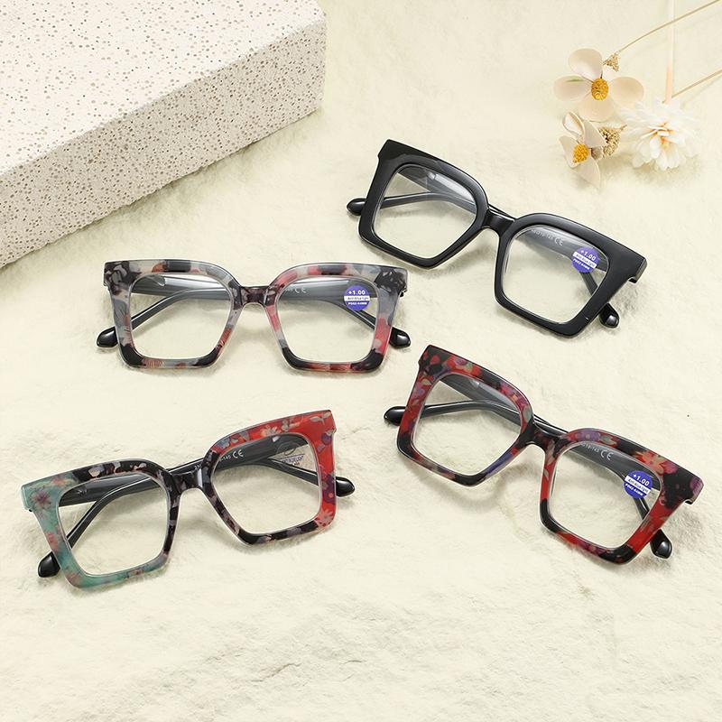 1.0 1.5 2.0 2.5 3.0 Fashionable Floral Reading Glasses Women's Anti Blue Light Spring Hinge Eyes and Legs HD Flat Light Glasses