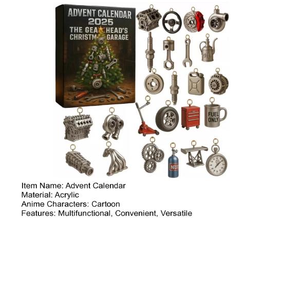 Gearhead Advent Calendar 2025 24-Day Christmas Countdown Box with Acrylic Miniature Car Parts Tools