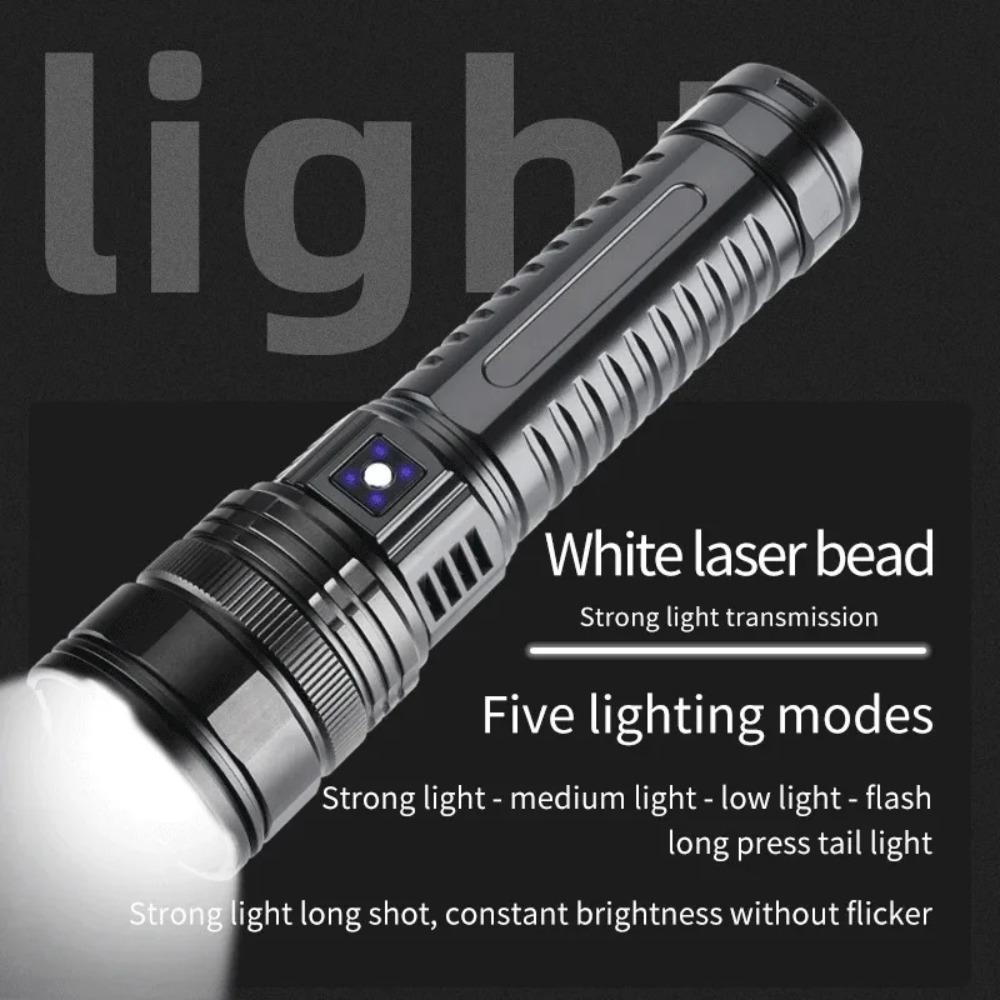White Laser Flashlight Powerful Light Wicks Ultra Bright Zoom Long Shot LED Rechargeable COB Tail Light Outdoor Power Bank