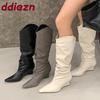 Fashion Party Modern Ladies Knee High Boots With Wedges Shoes Fashion Pointed Toe Women Long Chelsea Boots Female Slip On Shoes