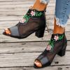 Fashion Embroidered Flower Ankle Boots for Women 2024 Summer Breathable Mesh Cool Booties Woman Sexy Peep Toe Thick High Heels Sandals