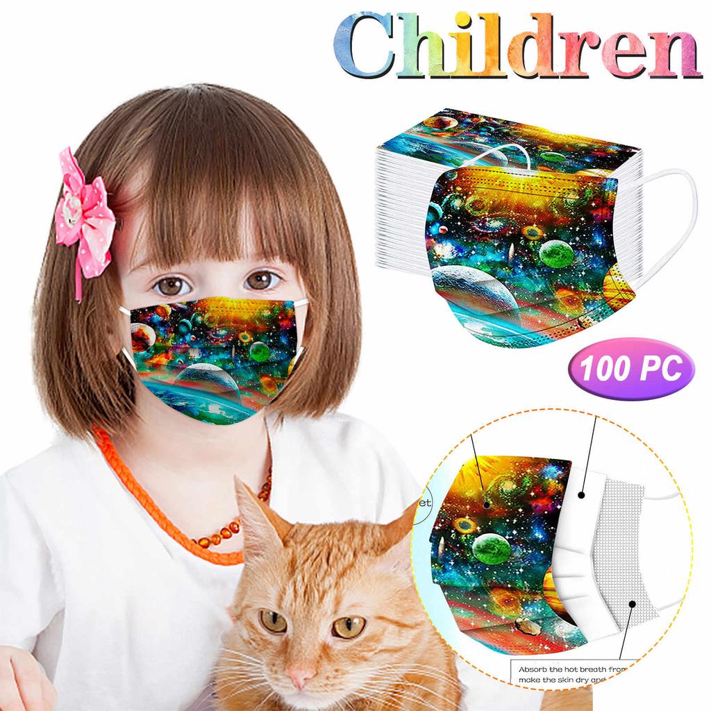 100PCS Children's Three-Layer Protective Dust-Proof Print Disposable Mask