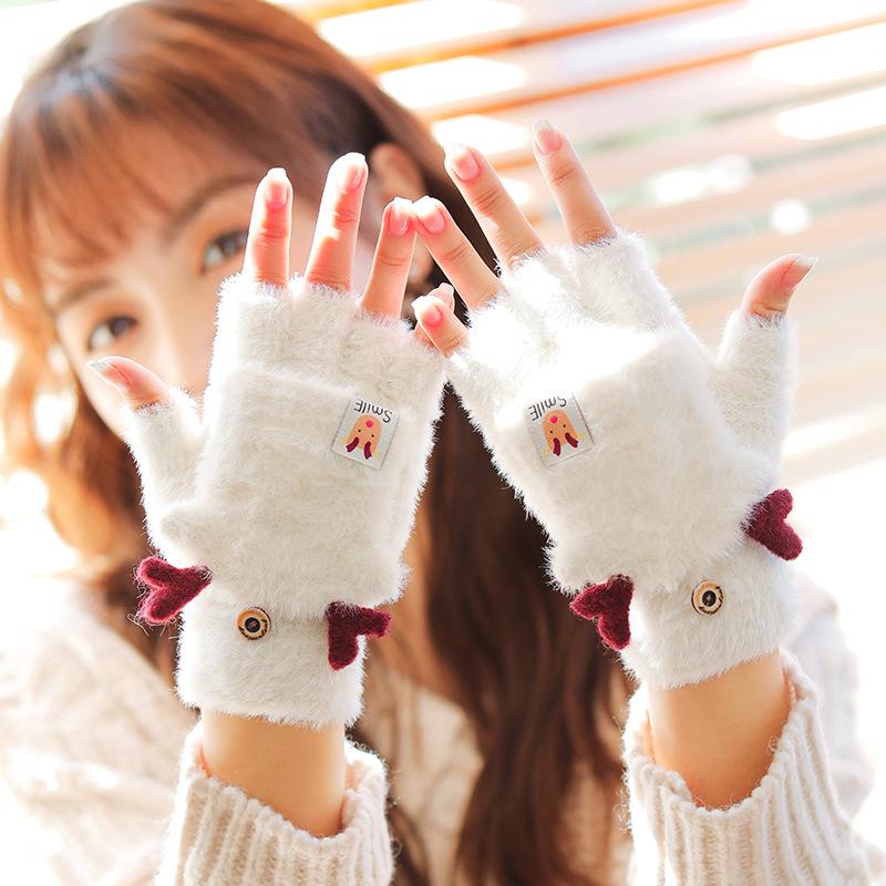 Women's Autumn & Winter Knitted Half-Finger Flip-Top Gloves - Warm, Cold-Proof, and Cute for Outdoor Cycling