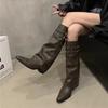 Fashion Middle Heel Studded Ladies Knee High Shaft Shoes Fashion 2025 Goth Footwear Designer Luxury Work Pu New In 39 Women's Long Boots