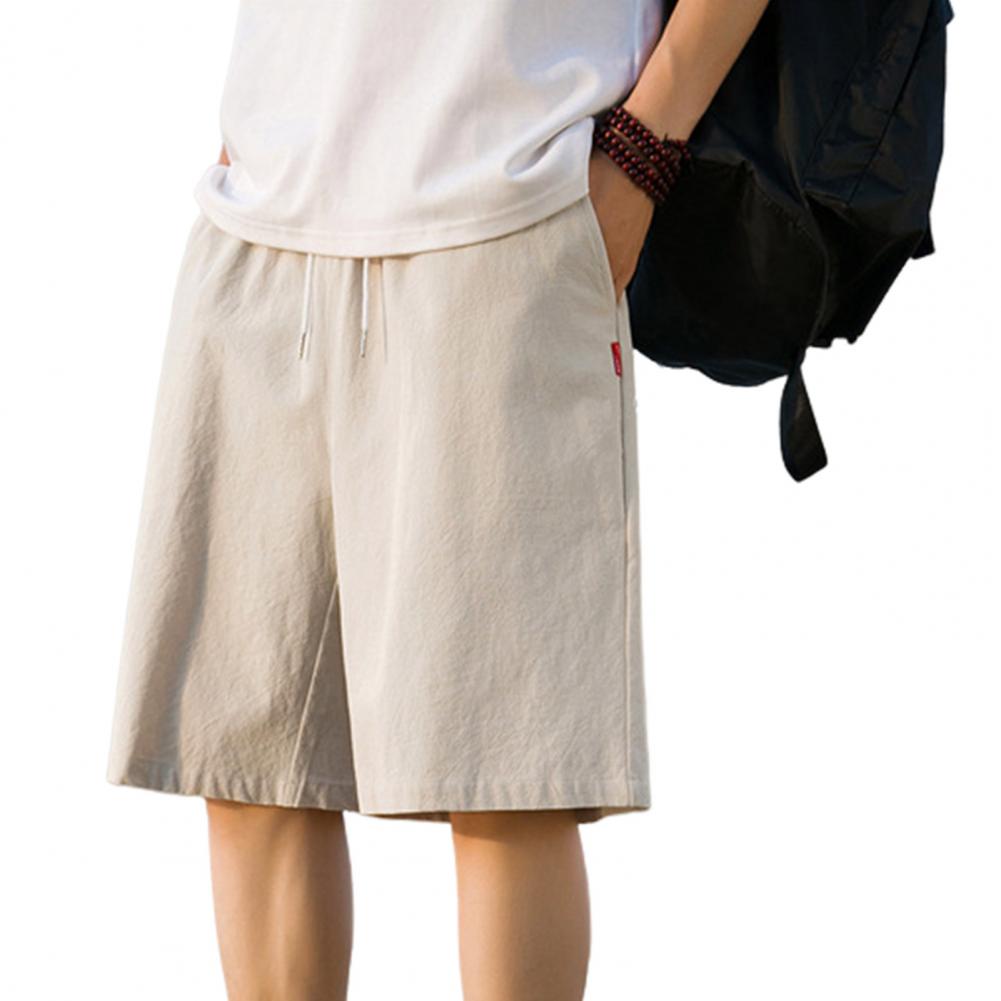Men Summer Shorts Elastic Waist Adjustable Drawstring Casual Shorts Wide Leg Solid Color Athletic Shorts