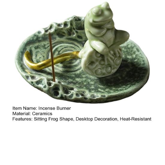 Meditation Frog Incense Stick Holder Ceramics Lotus Leaf Sitting Frog Incense Burner Home Office Desktop Decoration Ornament