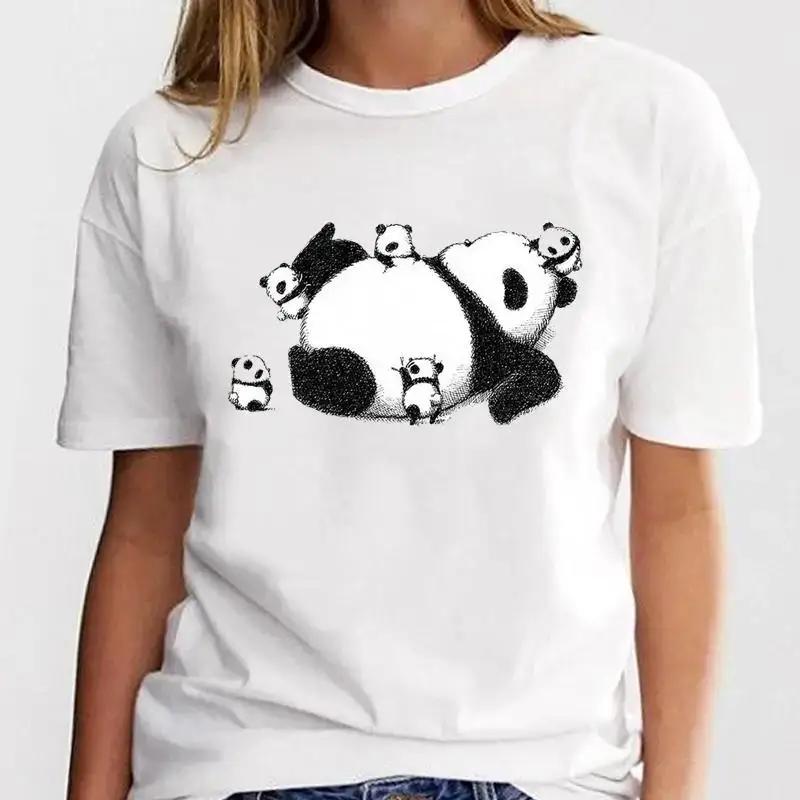 Panda Lovely Print Women T-shirt Cute Cartoon Graphic Print Short Sleeve T Shirt Female Fashion Casual Unisex Clothes Top