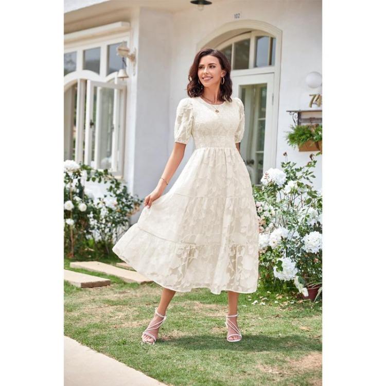 Women Summer Floral Dress Casual Loose Round Neck Short Sleeve Dresses Female Womens Dress