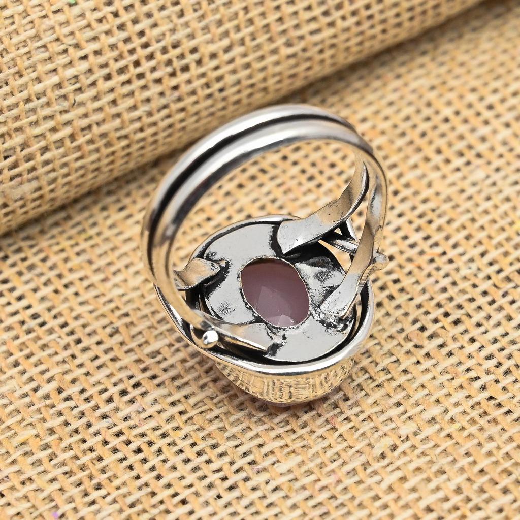 Faceted Pink Chalcedony Gemstone 925 Sterling Silver Handmade Jewelry Ring Gift