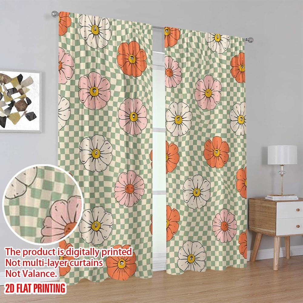 2pcs,2D Plane Printing Contemporary Curtains Bailey Blooms Polyester Fabric (without Rod) Festive Use for Bedroom, Living Room,
