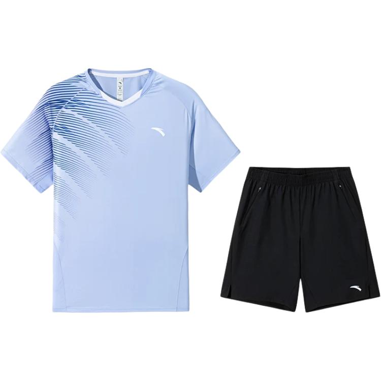 Anta Comfortable Versatile Short Sleeve Pullover Simple Solid Color Lace-Up Shorts Sports Suit Men Sports Suit 952537205-3