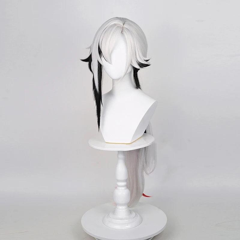 New Shin Arlecchino Cosplay Wig Game Fontaine Long White Black Red Mix Heat Resistant Synthetic Hair Anime Wigs + Wig Cap