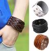 Women Men Punk Style Cool Leather Bangle Knitting Wide Cuff Handmade Bracelet