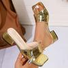 Fashion Women's Gold Chunky Heel Slippers Fashion Square Toe Summer Sandals Women Comfortable Thick Heeled Slip On Sandalias Mujer 2025