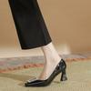 Metal Surface Small Square Head High Heels Women's Large Rhinestone Thick Heel Patent Leather Surface Women's Shoes Daily Commute