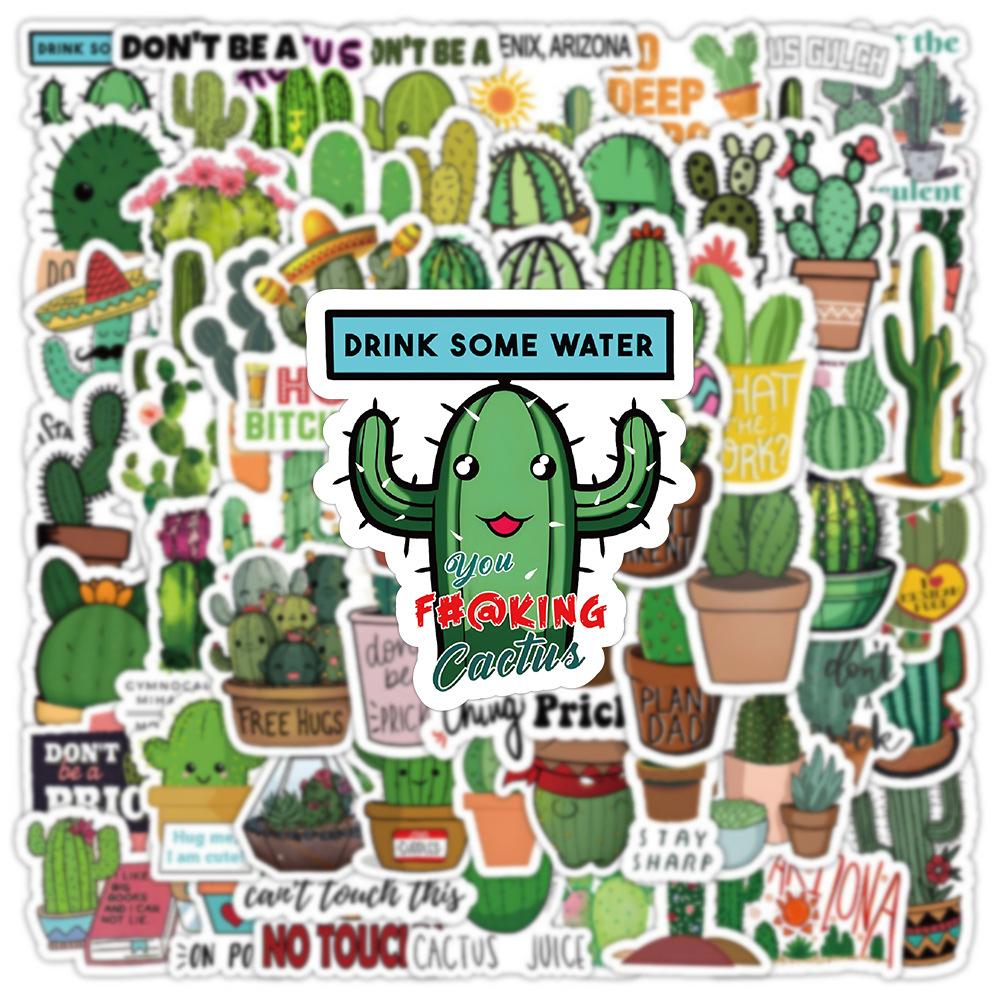 100 Pieces of Cactus Green Plant Graffiti Stickers, Hand Drawn Luggage, Stationery Box, Waterproof Stickers