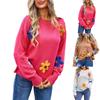 Women's Casual Fashion Comfortable Round Neck Pullover Contrast Color Flower Long Sleeve Street Trend Knitted Sweater