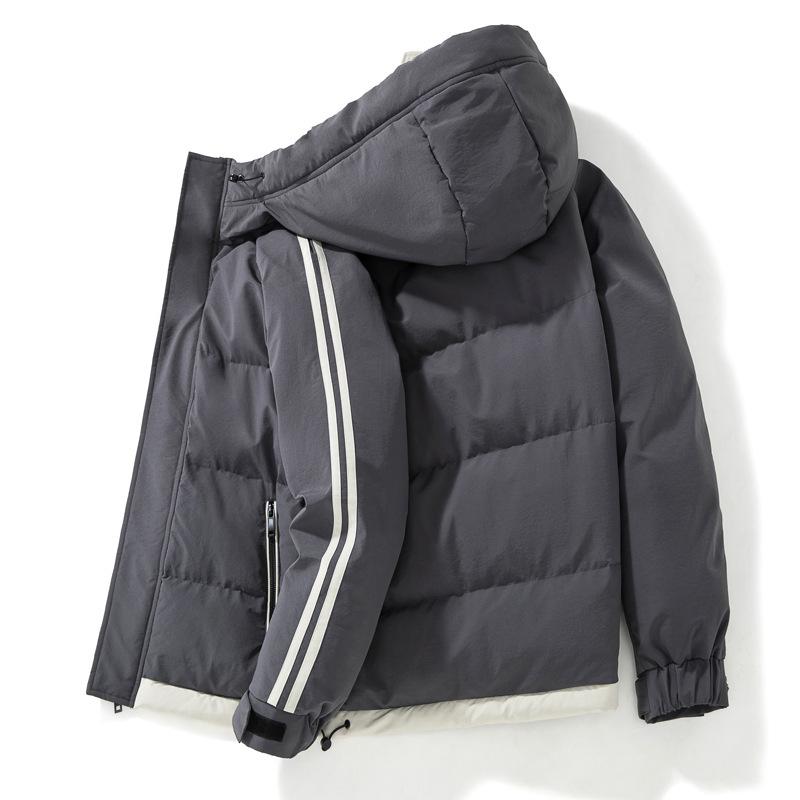 Cotton Coat Men's Autumn and Winter Coat Korean Style Trendy Green Two Stripes Cotton Jacket Casual Hooded Cotton Coat Warm Bread Coat