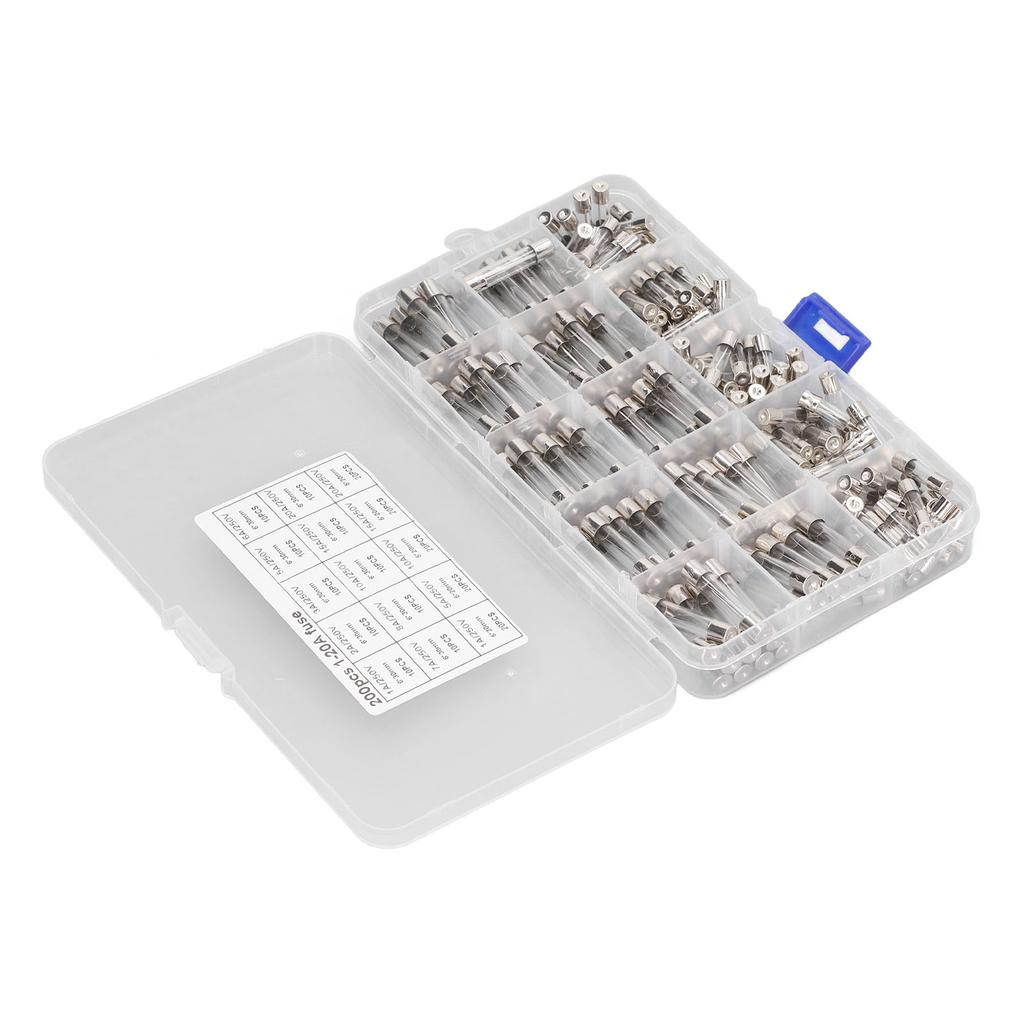 200 ШТ. Стеклянные предохранители Набор автомобильных предохранителей для автомобиля, дома на колесах, лодки, грузовика 5x20 мм 6x30 мм 250 В