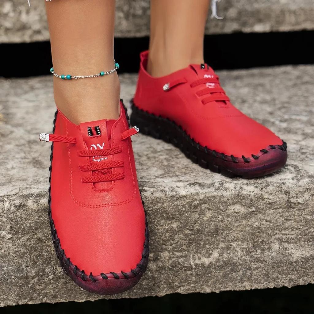Fashion 2024 New Spring Casual Women Shoes Platform Loafers Lace Up Leather Flats Slip-On Mom Shoe
