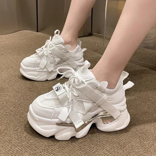 Fashion Brand 2024 Breathable Mesh Sneakers Sport Shoes Woman Wedge Casual Chunky Shoes High Platform Shoes 7CM