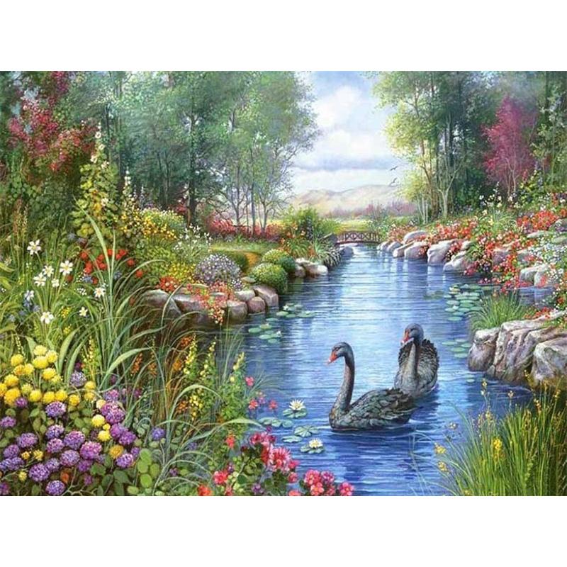 DIY Landscape 5D Diamond Painting Full Round Drill Scenic Diamond Embroidery Cross Stitch Mosaic Kits Resin Wall Art Home Decor