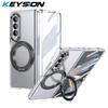 KEYSION 360° Rotating Magnetic Ring Stand Case for Samsung Galaxy Z Fold 4 3 5G Transparent Phone Cover with Screen Protector